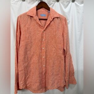 Toscano Aqua Men's 100% Linen Orange Button-Up Long Sleeves Shirt Sz‎ S EUC